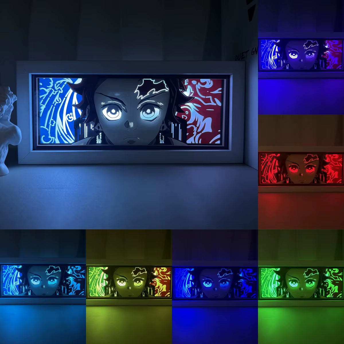 Anime Series Demon Slayer Paper-Cut Light Atmosphere Light Colorful Light Box Room Bedroom Night Light Remote Control