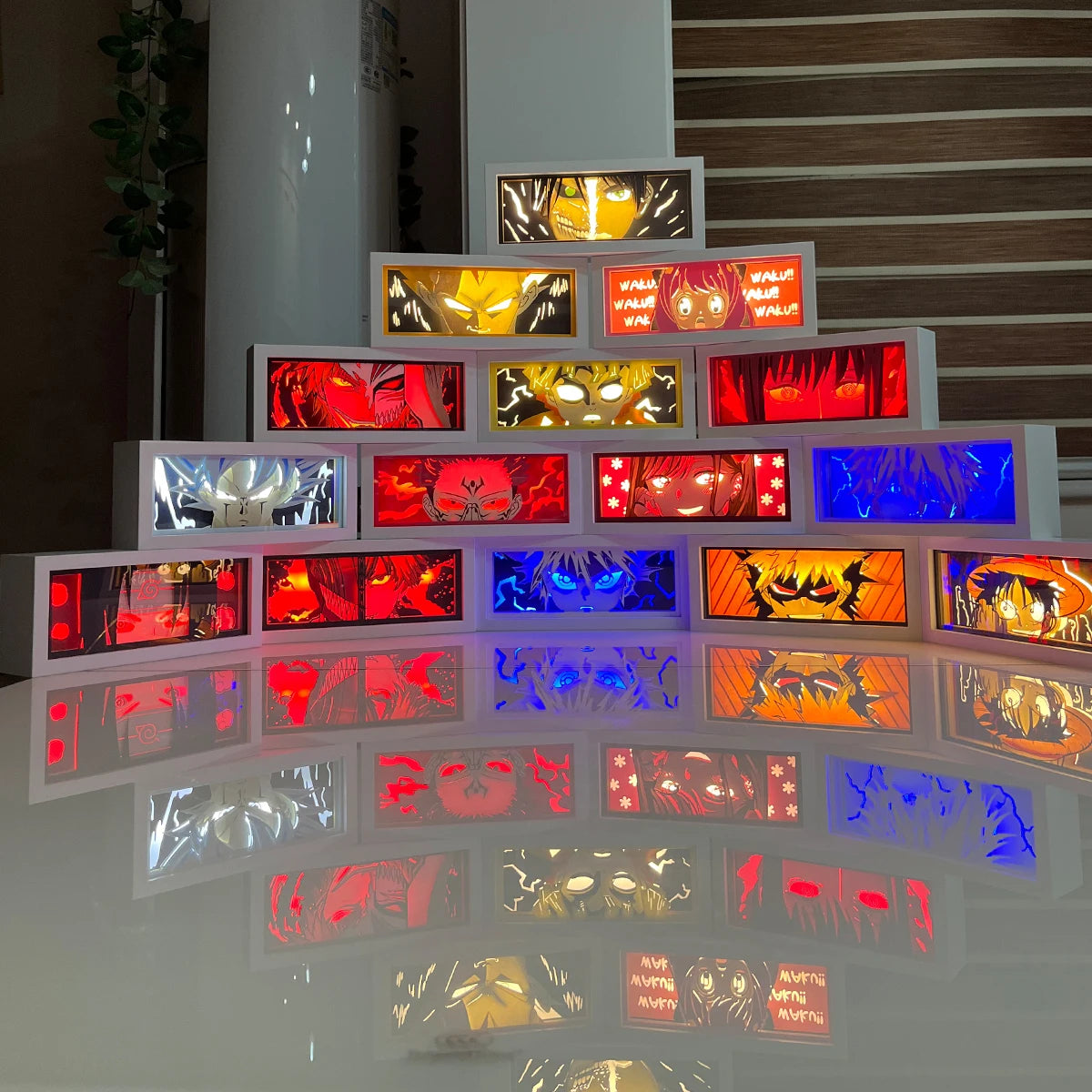 Anime Series Demon Slayer Paper-Cut Light Atmosphere Light Colorful Light Box Room Bedroom Night Light Remote Control