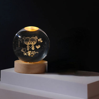 6/8Cm Crystal Ball Crystal Astronaut Planet Globe 3D Laser Engraved Solar System Ball LED Light Base Astronomy Gift Home Decor
