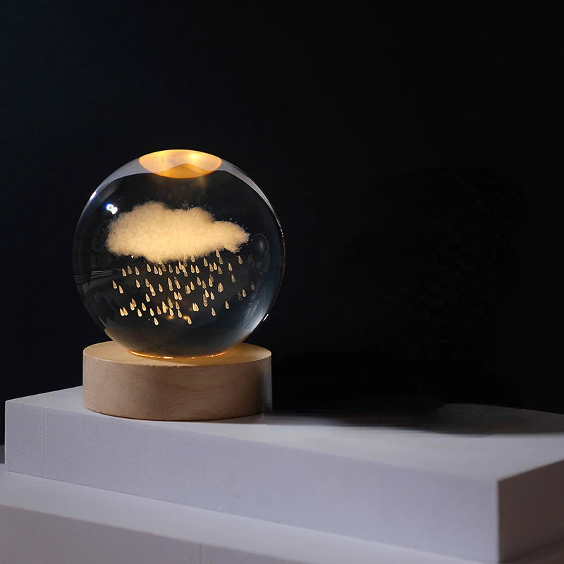 6/8Cm Crystal Ball Crystal Astronaut Planet Globe 3D Laser Engraved Solar System Ball LED Light Base Astronomy Gift Home Decor