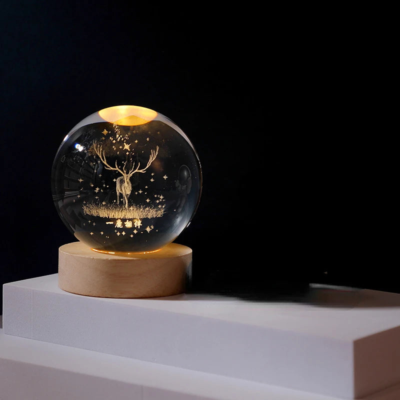 6/8Cm Crystal Ball Crystal Astronaut Planet Globe 3D Laser Engraved Solar System Ball LED Light Base Astronomy Gift Home Decor