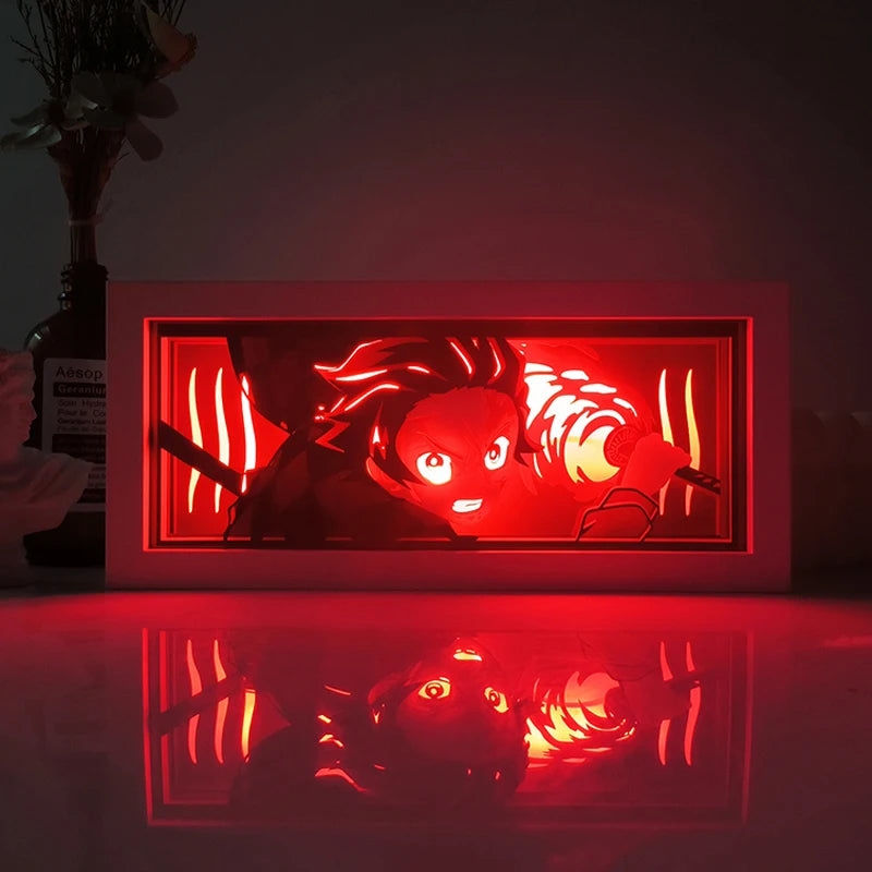 Anime Series Demon Slayer Paper-Cut Light Atmosphere Light Colorful Light Box Room Bedroom Night Light Remote Control