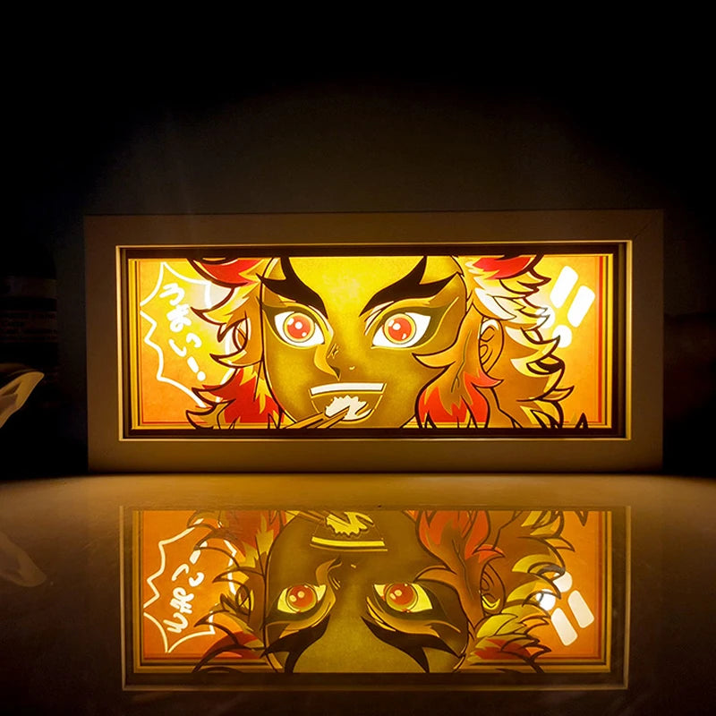 Anime Series Demon Slayer Paper-Cut Light Atmosphere Light Colorful Light Box Room Bedroom Night Light Remote Control