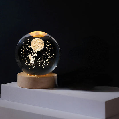 6/8Cm Crystal Ball Crystal Astronaut Planet Globe 3D Laser Engraved Solar System Ball LED Light Base Astronomy Gift Home Decor