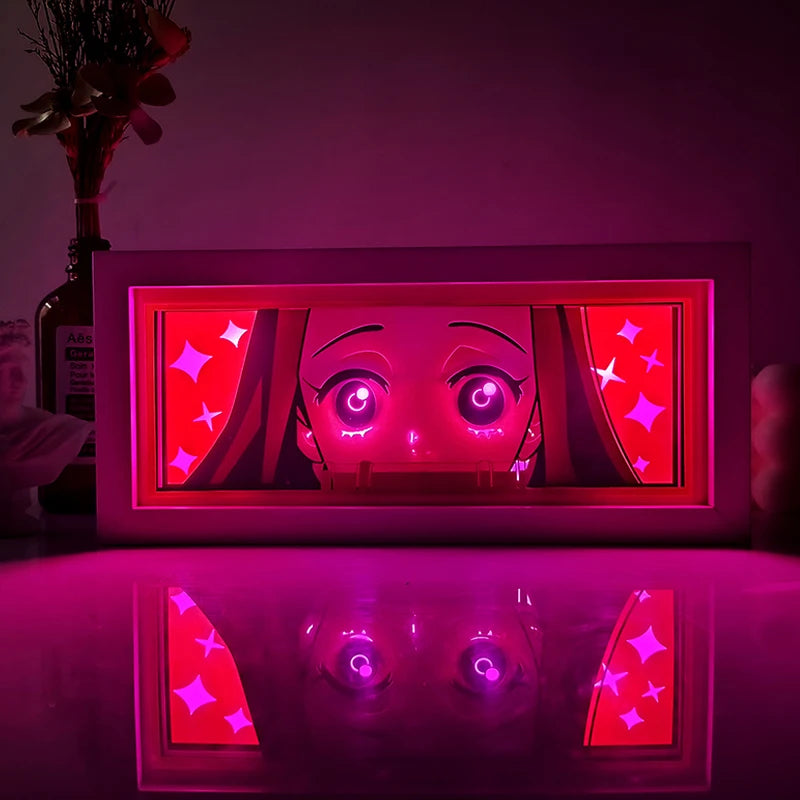 Anime Series Demon Slayer Paper-Cut Light Atmosphere Light Colorful Light Box Room Bedroom Night Light Remote Control