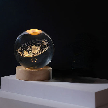 6/8Cm Crystal Ball Crystal Astronaut Planet Globe 3D Laser Engraved Solar System Ball LED Light Base Astronomy Gift Home Decor