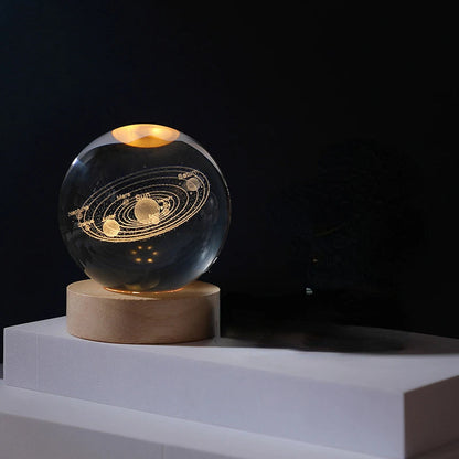 6/8Cm Crystal Ball Crystal Astronaut Planet Globe 3D Laser Engraved Solar System Ball LED Light Base Astronomy Gift Home Decor
