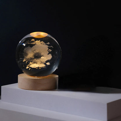 6/8Cm Crystal Ball Crystal Astronaut Planet Globe 3D Laser Engraved Solar System Ball LED Light Base Astronomy Gift Home Decor