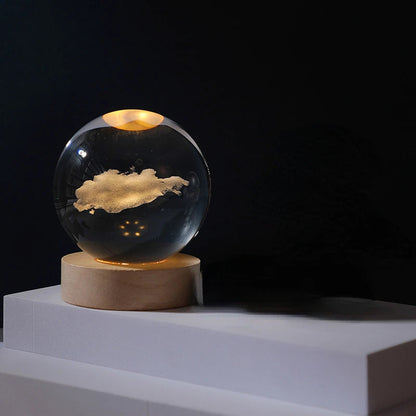6/8Cm Crystal Ball Crystal Astronaut Planet Globe 3D Laser Engraved Solar System Ball LED Light Base Astronomy Gift Home Decor