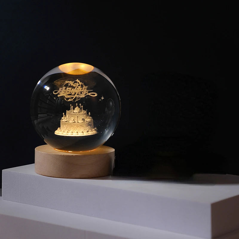 6/8Cm Crystal Ball Crystal Astronaut Planet Globe 3D Laser Engraved Solar System Ball LED Light Base Astronomy Gift Home Decor